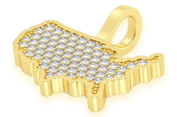 USA Map Diamond Pendant 14K Solid Gold - 0.30 CTW