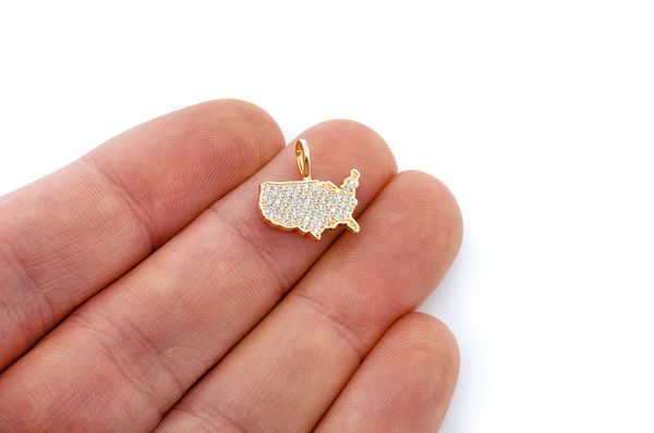 USA Map Diamond Pendant 14K Solid Gold - 0.30 CTW
