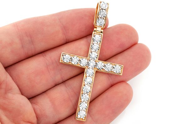 14K Gold Diamond Cross Pendant - 0.75 CTW