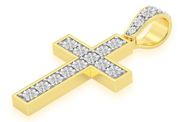 Natural Diamond 14K Gold Cross Pendant - Delicate 0.25 CTW
