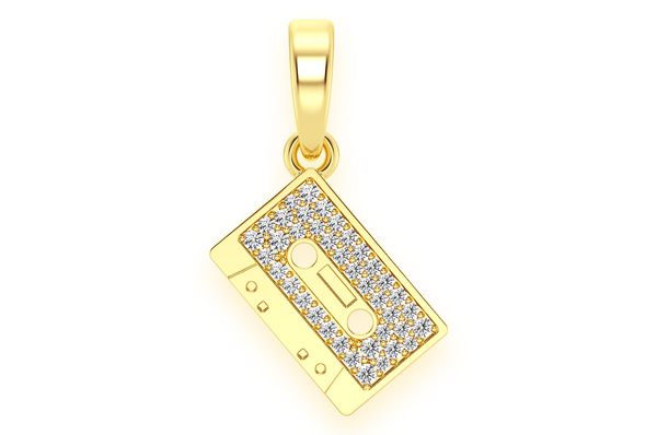 Music Cassette Diamond Pendant 14k Solid Gold - 0.20 CTW