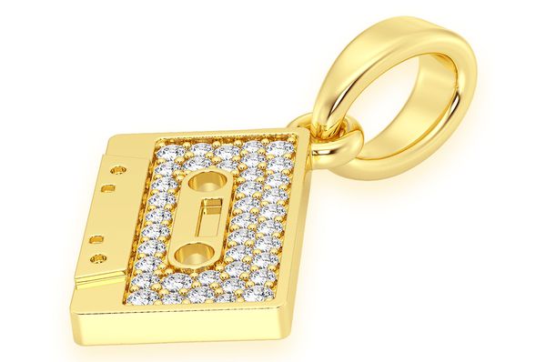Music Cassette Diamond Pendant 14k Solid Gold - 0.20 CTW