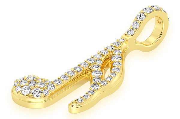 Semiquaver Musical Note Diamond Pendant 14k Solid Gold - 0.50 CTW