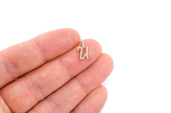 Custom U Letter Pendant 14K Solid Gold - 0.10 CTW