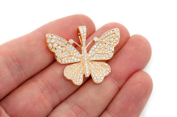 Butterfly Diamond Pendant 14K Solid Gold - 2.00 CTW