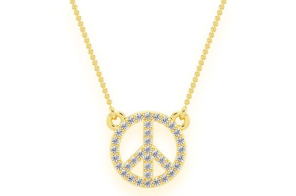 Peace Sign Diamond Necklace Connected 14k Solid Gold - 0.15 CTW