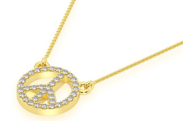 Peace Sign Diamond Necklace Connected 14k Solid Gold - 0.15 CTW