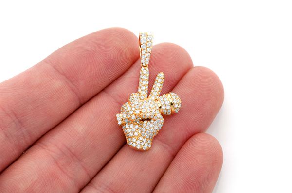 Peace Sign Microphone Pendant 14k Solid Gold - 2.66 CTW