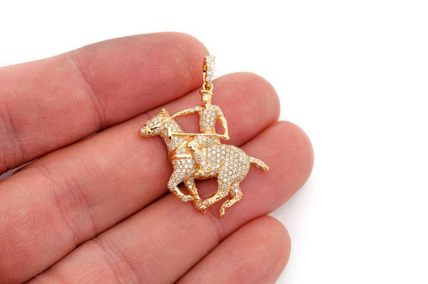 Polo Player Diamond Pendant 14k Solid Gold - 1.25 CTW