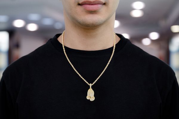 Praying Hands Diamond Pendant 14K Solid Gold - 1.75 CTW