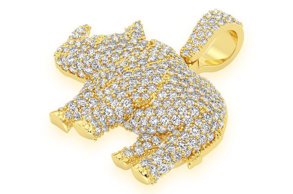 Rhinoceros Standing Diamond Pendant 14k Solid Gold - 1.75 CTW