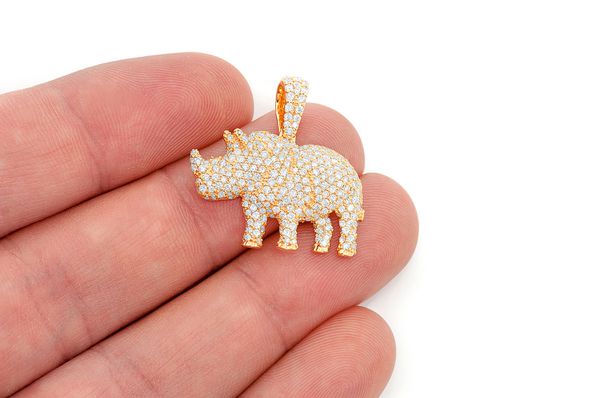 Rhinoceros Standing Diamond Pendant 14k Solid Gold - 1.75 CTW