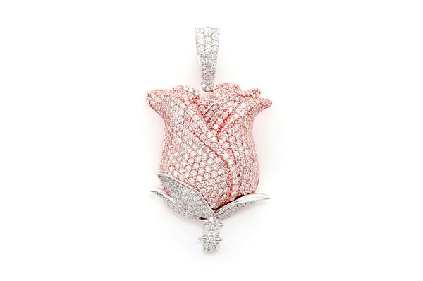 Rose Flower Diamond Pendant 14k Solid Gold - 4.25 CTW