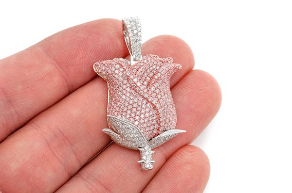 Rose Flower Diamond Pendant 14k Solid Gold - 4.25 CTW