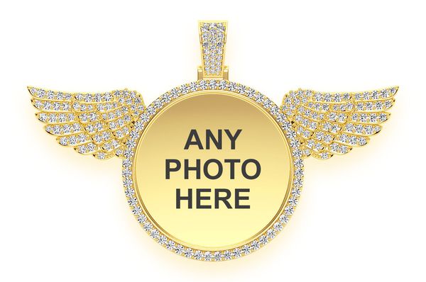 Memory Wings Photo Diamond Pendant 14k Solid Gold - 8.75 CTW