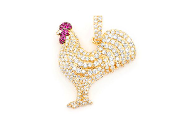 Rooster Ruby & Diamond Pendant 14k Solid Gold - 2.25 CTW