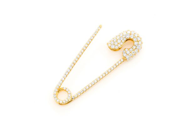 Safety Pin Diamond Pendant 10k Solid Gold - 0.80 CTW