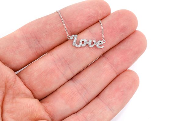 Script Love Necklace Diamond Pendant 10k Solid Gold - 0.33 CTW