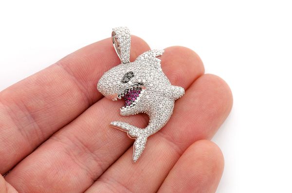 Shark Diamond Pendant 14k Solid Gold - 2.75 CTW