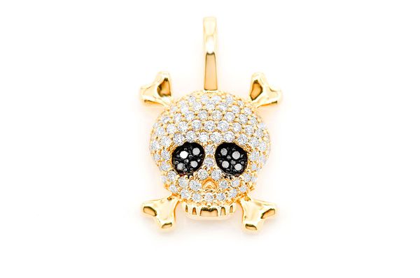 Skull Crossbones Diamond Pendant 14K Solid Gold - 0.45 CTW