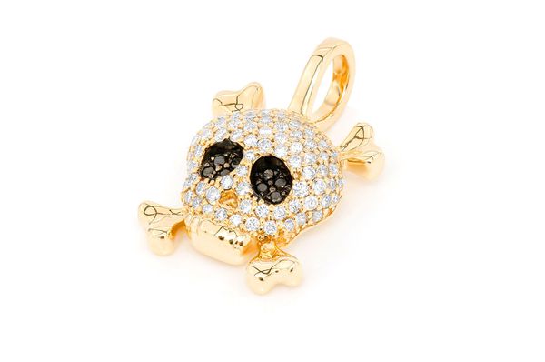 Skull Crossbones Diamond Pendant 14K Solid Gold - 0.45 CTW