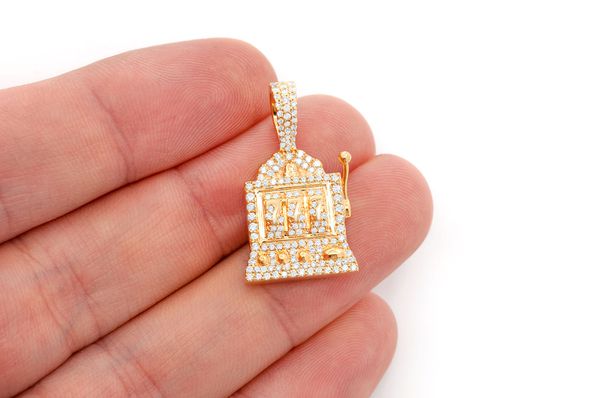 Casino Slot Machine Diamond Pendant 14k Solid Gold - 0.66 CTW