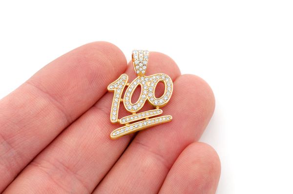 100 Emoji Diamond Pendant 14k Solid Gold - 0.75 CTW