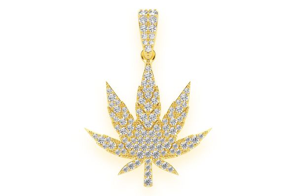 Cannabis Leaf Diamond Pendant 14k Solid Gold - 0.85 CTW