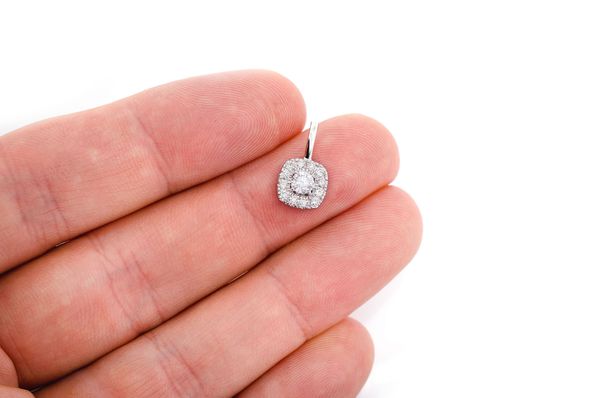 Double Square Halo Diamond Pendant 14k Solid Gold - 0.50 CTW