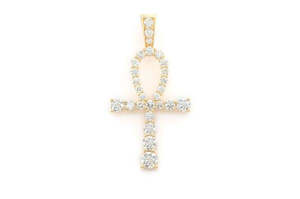 Ankh Diamond Pendant 14K Solid Gold - 1.5 CTW