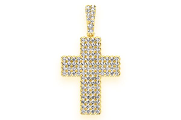 Half Bezel Cross Diamond Pendant 14k Solid Gold - 0.75 CTW