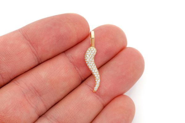 Italian Horn Diamond Pendant 14K Solid Gold - 0.3 CTW