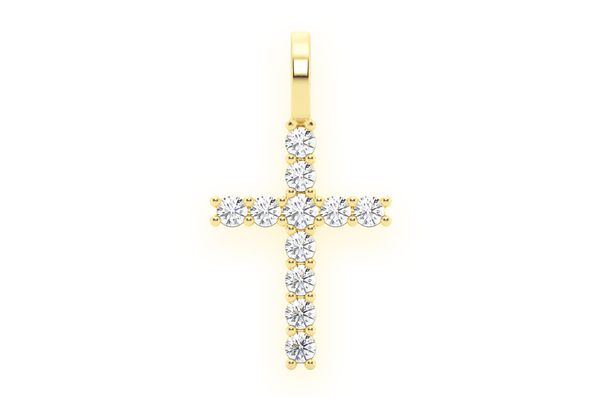 Small One Row Moissanite Cross Pendant 14k Gold - 0.55 CTW