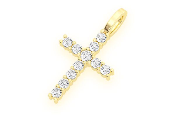 Small One Row Moissanite Cross Pendant 14k Gold - 0.55 CTW