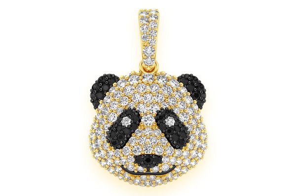 Panda Head Black & White Diamond Pendant 14k Solid Gold -1.00 CTW