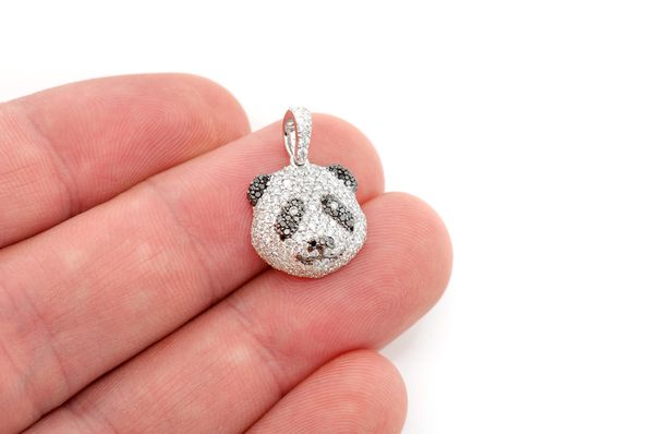 Panda Head Black & White Diamond Pendant 14k Solid Gold -1.00 CTW