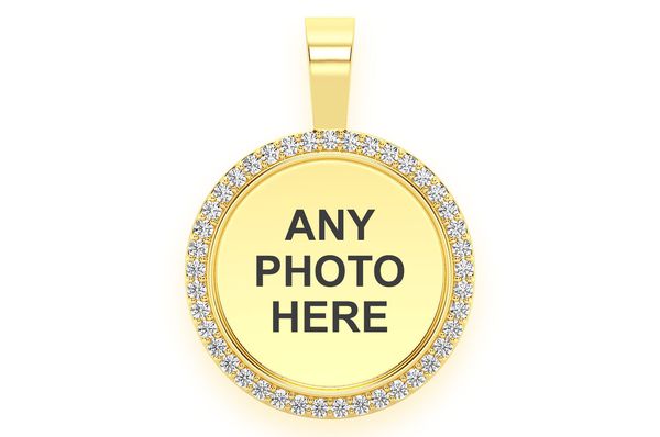 Round Picture Memory Diamond Pendant 14k Solid Gold - 0.33 CTW