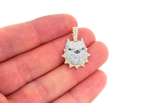 Pitbull Spiked Collar Diamond Pendant 14k Solid Gold -1.25 CTW