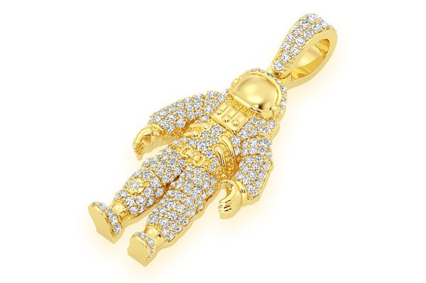 Space Astronaut Diamond Pendant 14k Solid Gold -1.00 CTW