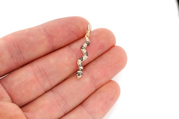 Snake Black & White Diamond Pendant 14k Solid Gold - 0.60 CTW