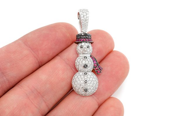 Snowman Diamond Pendant 10K Solid Gold - 2.00 CTW