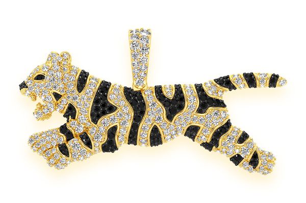 Striped Tiger Black & White Diamond Pendant 14k Solid Gold - 3.50 CTW