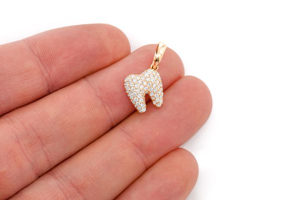 Diamond Tooth Pendant 14k Solid Gold - 0.50 CTW