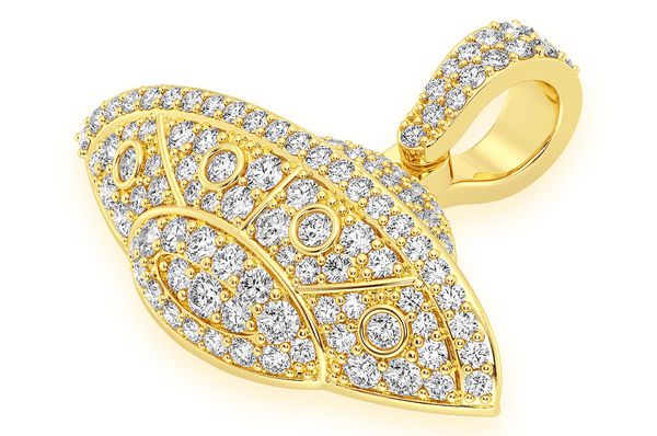 UFO Spaceship Diamond Pendant 14K Solid Gold - 1.30 CTW