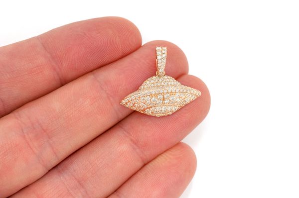UFO Spaceship Diamond Pendant 14K Solid Gold - 1.30 CTW