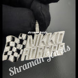 925 SILVER VVS MOISSANITE RACER NAME CHARM DIAMOND PENDANT